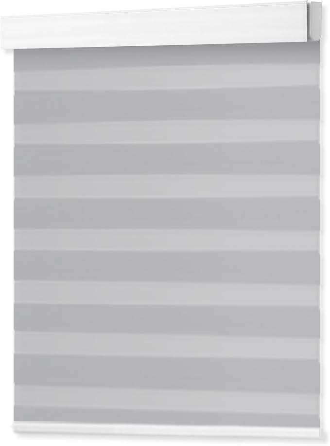 DENFOON Motorized Zebra Blinds, Solar Powered Dual Layer Automatic Shades with Remote Control, Rechargeable Smart Blinds Horizontal Wireless Electric Shades for Windows, Custom Size, Gray, 35 x 72