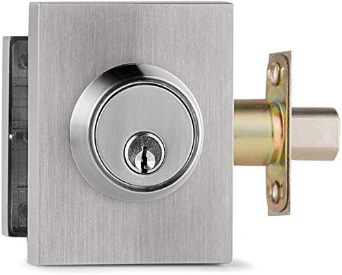 Berlin Modisch HandleSet Front Door Entry Handle and Deadbolt Lock Set Slim Square Single Cylinder Deadbolt and Lever Reversible for Right & Left Sided Doors Heavy Duty – Satin Nickel Finish
