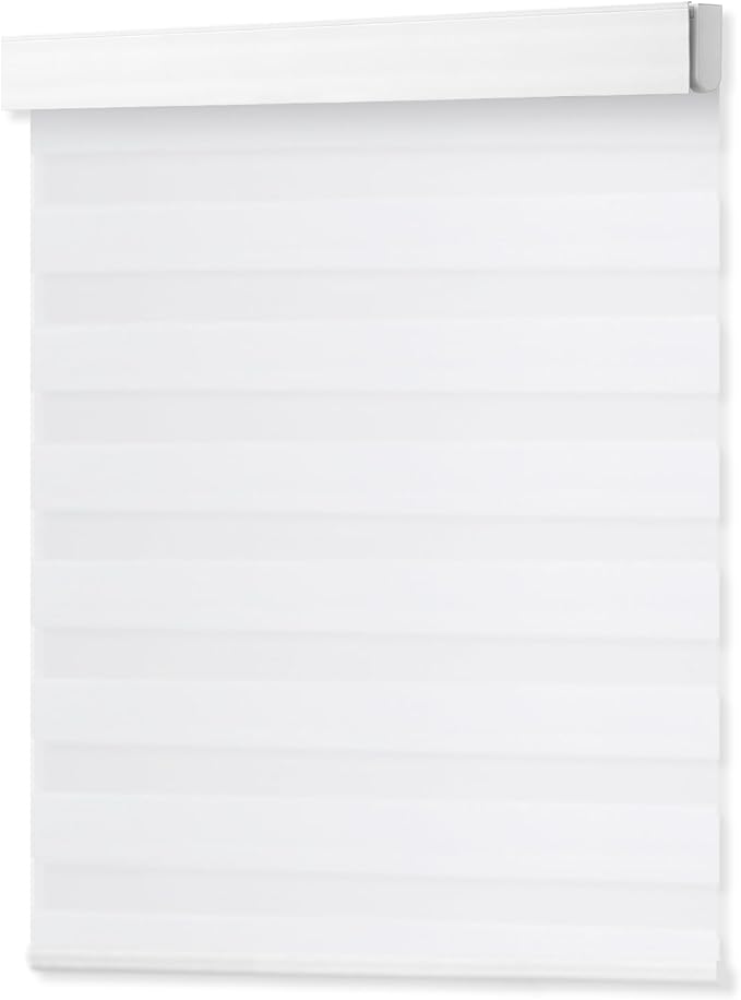 DENFOON Motorized Zebra Blinds, Solar Powered Dual Layer Automatic Shades with Remote Control, Rechargeable Smart Blinds Horizontal Wireless Electric Shades for Windows, Custom Size, White, 52 x 72