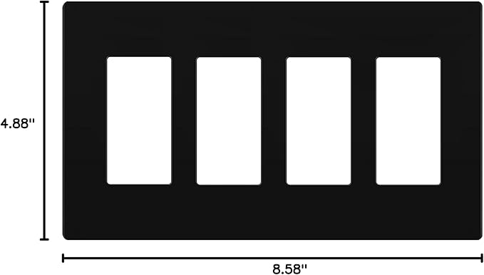 LIDER Matte Finish Quadruple Decorator Switch Cover, Screwless Wall Plate, Mid-Size 4-Gang 4.88" x 8.58", Polycarbonate Thermoplastic, UL Listed, LSWP-34M-BK, Black