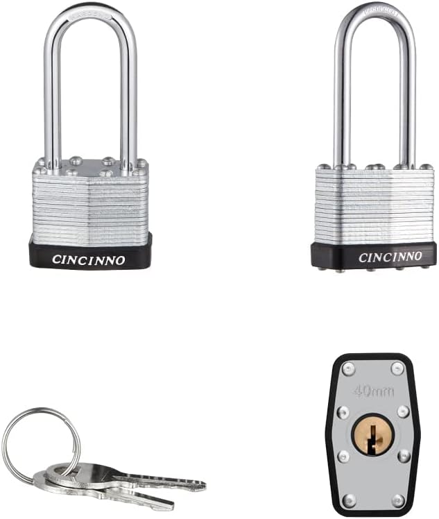 Laminated Steel Padlock with Key,6 Pack Keyed Alike Padlocks with Long Shackle