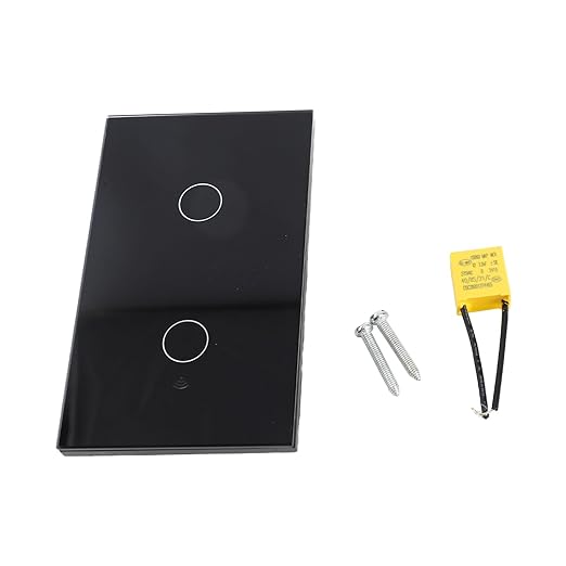 aqxreight WiFi Touch Panel 2 Gang Light Switch for Home with Remote Control and Voice Compatibility in Black