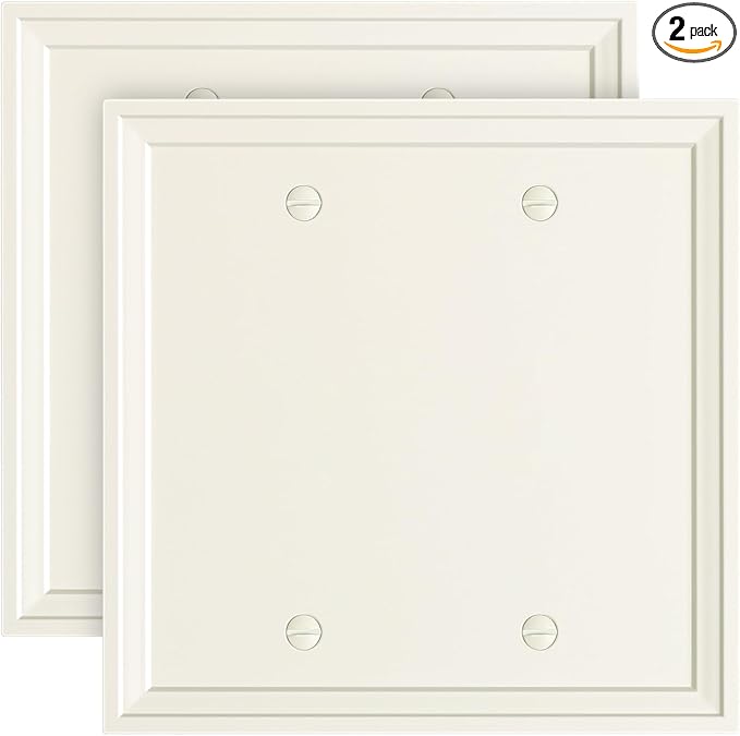 2-Pack Double Blank Outlet Cover Wall Plate, Natural Material Switch Plates Outlet Covers, Light Almond Decorative Wall Plates for Electrical Outlets