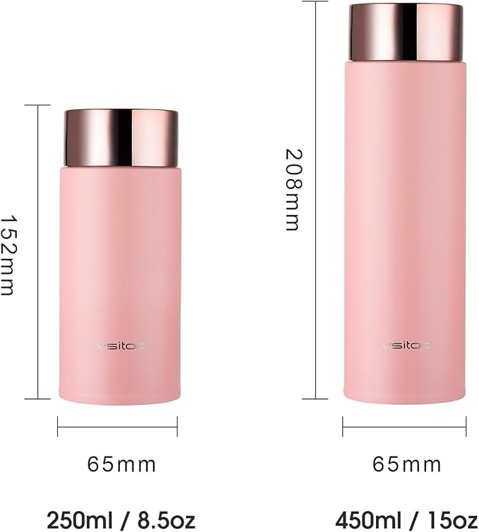Vsitoo Smart self cleaning Insulated Water Bottle, 8.5oz Stainless Steel Vacuum Flask, AI Self-Clean, 30-Day Battery Life, BPA-Free, Magnetic Charging, Portable Travel Mug Gifts for Men Women, Pink