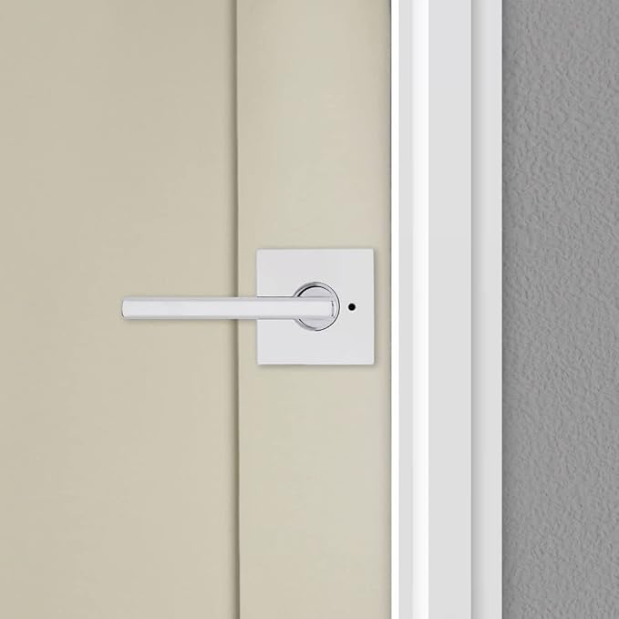 Kwikset Halifax Interior Privacy Door Handle with Lock, Door Lever For Bathroom and Bedroom, Polished Chrome Reversible Keyless Push Button Lock Door Lever