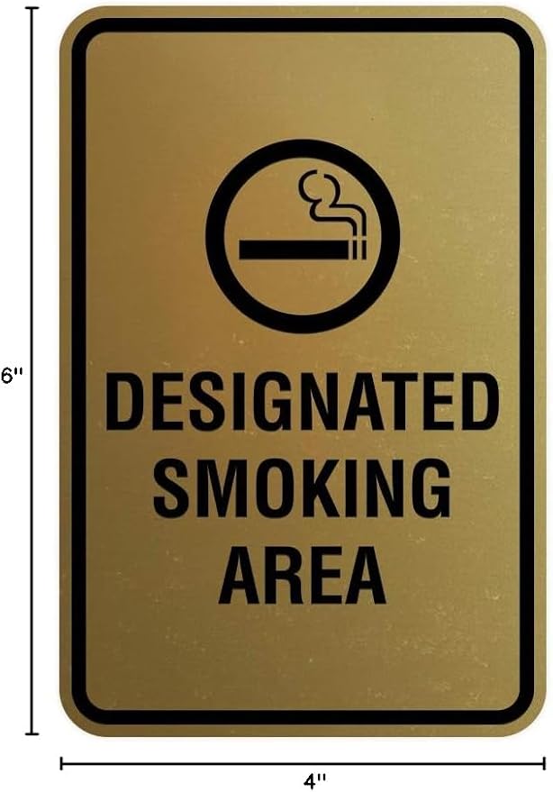 Signs ByLITA Portrait Round Designated Smoking Area Sign with Adhesive Tape, Mounts On Any Surface, Weather Resistant, Indoor/Outdoor Use (Brushed Gold) - Small