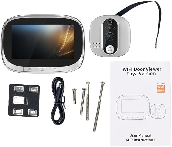 Smart Video Doorbell Camera, WiFi Door Peephole Camera with 4.3in Display Monitor, Tuya APP Wireless Digital Door Viewer, Integrated Doorbell and Night Vision, Rechargeable 3500Ah Battery