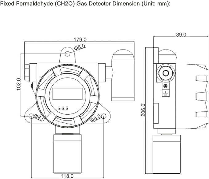 ATO Fixed Formaldehyde Gas Detector, 0 to 10/20/50/100 ppm (Signal Output: RS485 (Transfer Card Included), Measuring Range:0-100 ppm)