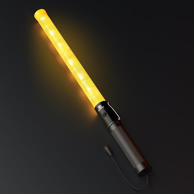 RoadHero 21 Inch Traffic Wand, Yellow LED Traffic Control Baton with 2 Flashing Modes, Night Safety Light Wand with Side Clip for Airport, Parking, Car Directing