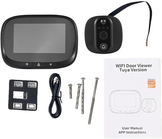 Smart Video Doorbell Camera, WiFi Door Peephole Camera with 4.3in Display Monitor, Tuya APP Wireless Digital Door Viewer, Integrated Doorbell and Night Vision, Rechargeable 3500Ah Battery