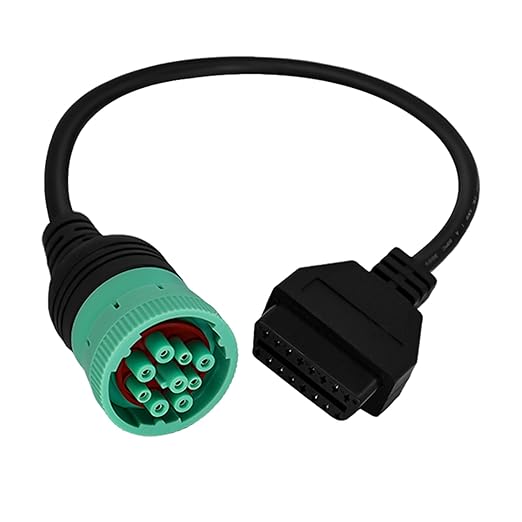 9 Pin to 16 Pin OBD2 Adapter Cable for Heavy Duty Trucks and Commercial Vehicles,Type 2 Green J1939 Diagnostic Connector Plug Work with Truck OBD Diagnostic Scanner Tool