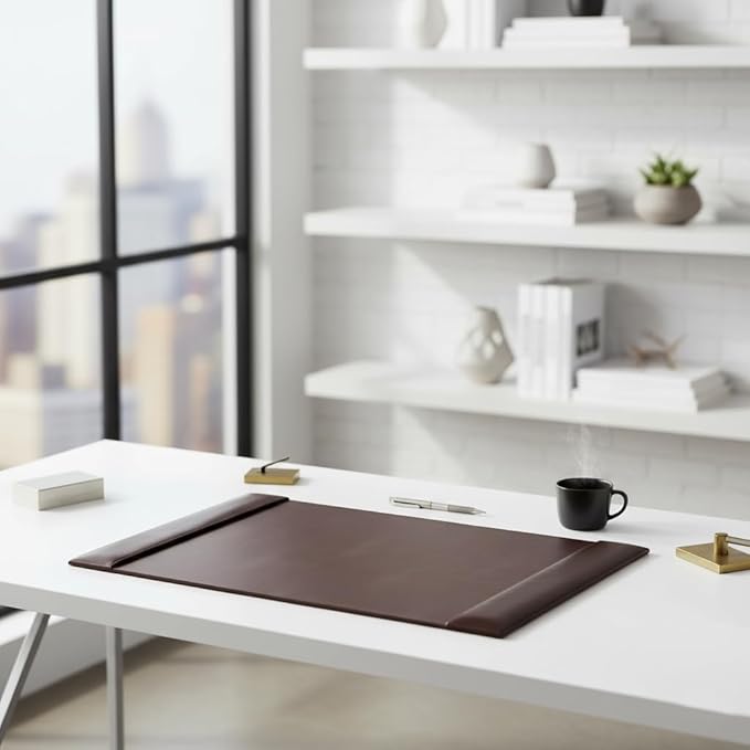 DACASSO 30 x 18, Brown Bonded Leather Desk Pad with Side Rails - Luxury Leather Desk Blotter for Writing