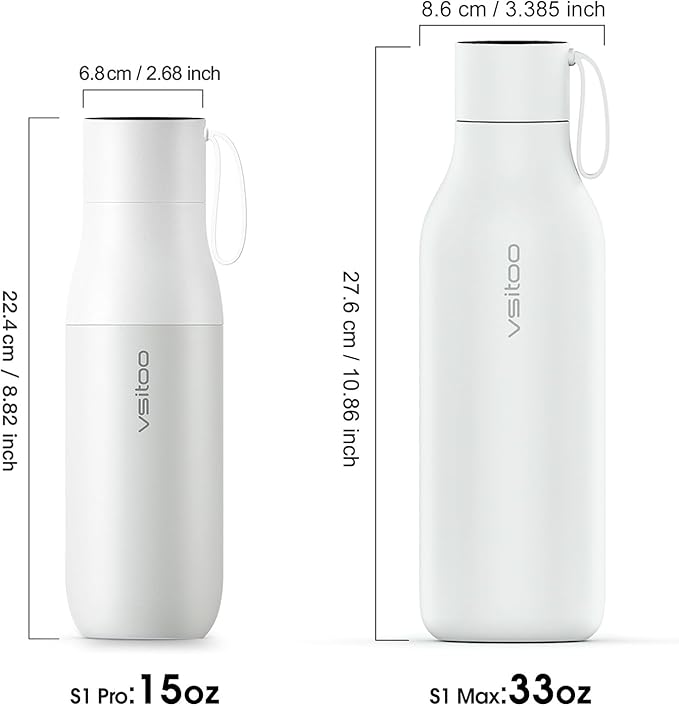 VSITOO 15oz Smart Self Cleaning Water Bottle,Insulated Water Bottle with Stainless Steel, BPA-Free, AI Self-Clean, 30-Day Battery, Magnetic Charging for Travel, Gym or Office, White