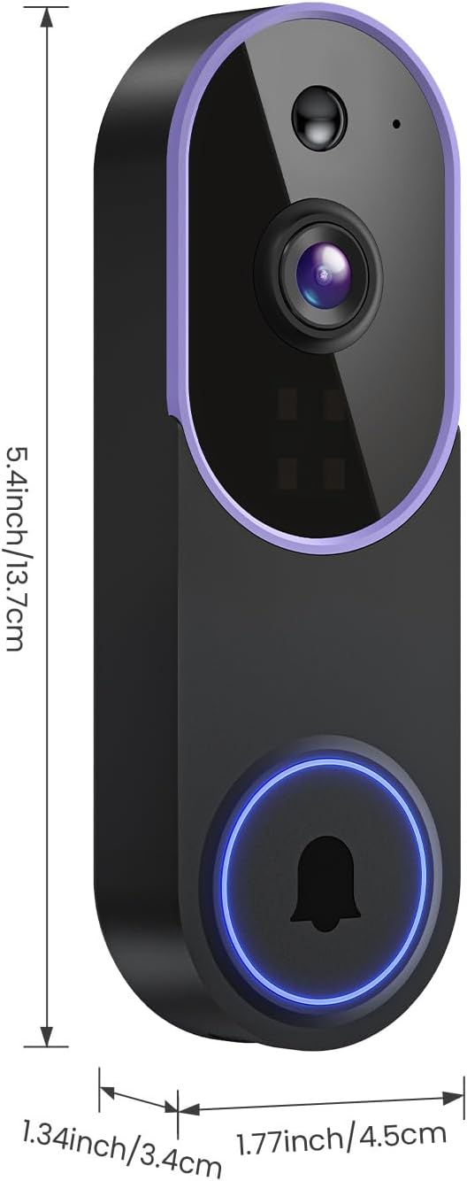 1080P Smart Video Doorbell Camera with Motion Detection, Night Vision, Cloud Storage, Two-Way Talk, Battery Powered, Home or Business Security, 2.4GHz Wi-Fi(Excluding Receiver)