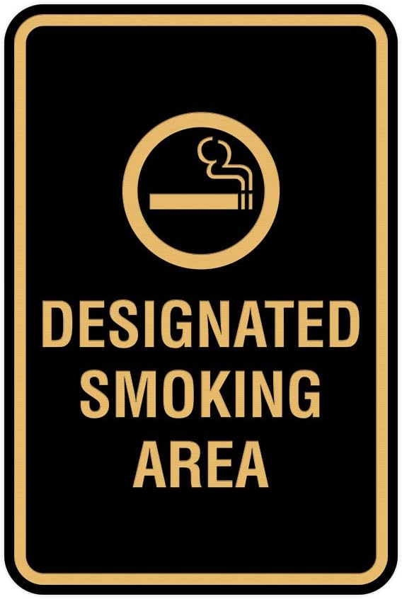 Signs ByLITA Portrait Round Designated Smoking Area Sign with Adhesive Tape, Mounts On Any Surface, Weather Resistant, Indoor/Outdoor Use (Black/Gold) - Small