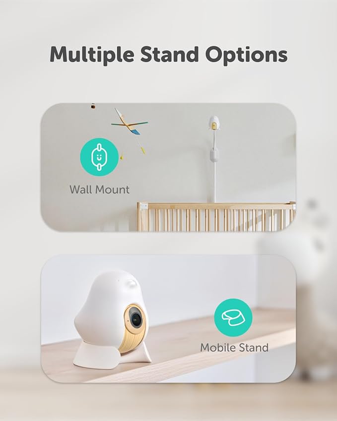 CuboAi 2025 New Model Smart Baby Monitor 3: Sleep Safety Alerts for Covered Face Rollover, 2.5K QHD Night Vision WiFi Camera, 2-Way Audio, Humidity Sensor, Lullabies. App Control (Wall Mount Set)
