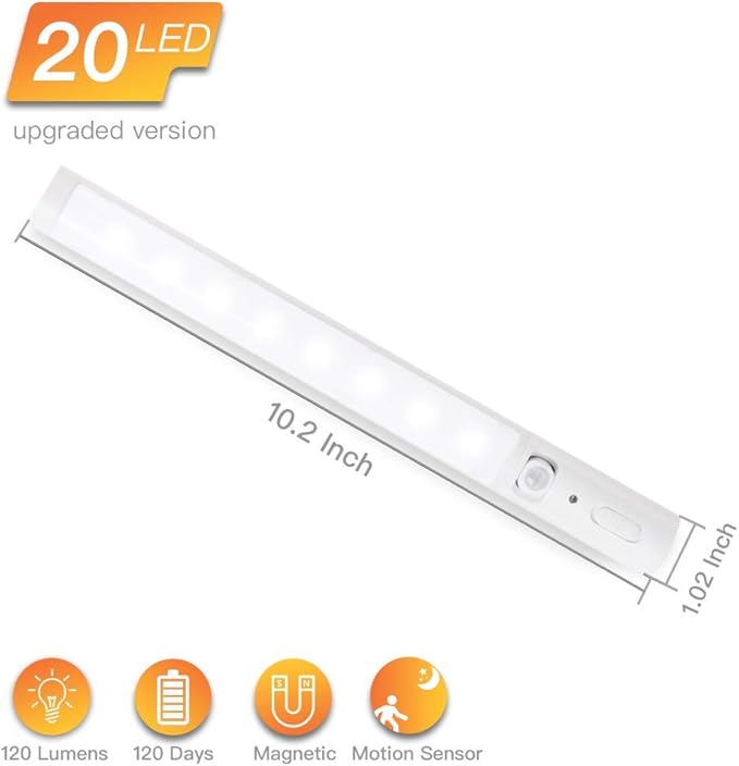 Under Cabinet Lighting,Wireless Led Closet Light Battery Powered Motion Sensor Light 21 LED Bulb Magnetic Stick-on Night Light Bar for Kitchen, Stairway, Wardrobe,Hallway - 2 Pack