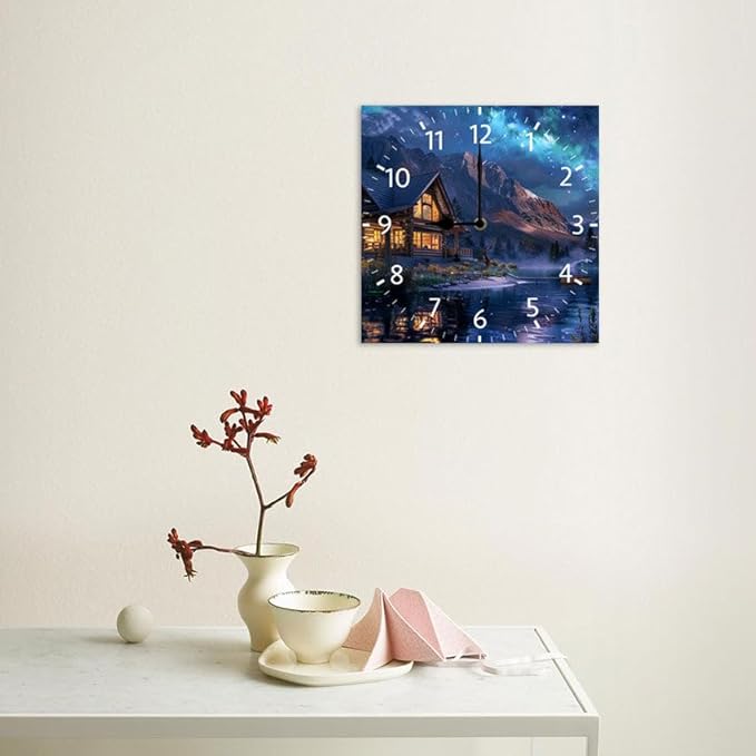 10 in Moon Cabin Retreat -269 Wood Wall Clock – Digital Time Display, Smart Home Compatible for Bedside or Workspace