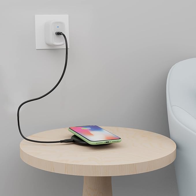 Amazon Basics 15W Qi Certified Wireless Charging Pad for iPhone 16/15/14/13/12/11/X, Samsung and More, with USB Cable, Black