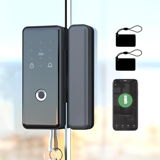 Sliding Swing Door Smart Lock for Glass Door Keyless Entry Digital Door Locks, Fingerprint/APP/Password/Card/Key Five in One WiFi Lock for Office,Home,Hotel,Apartment