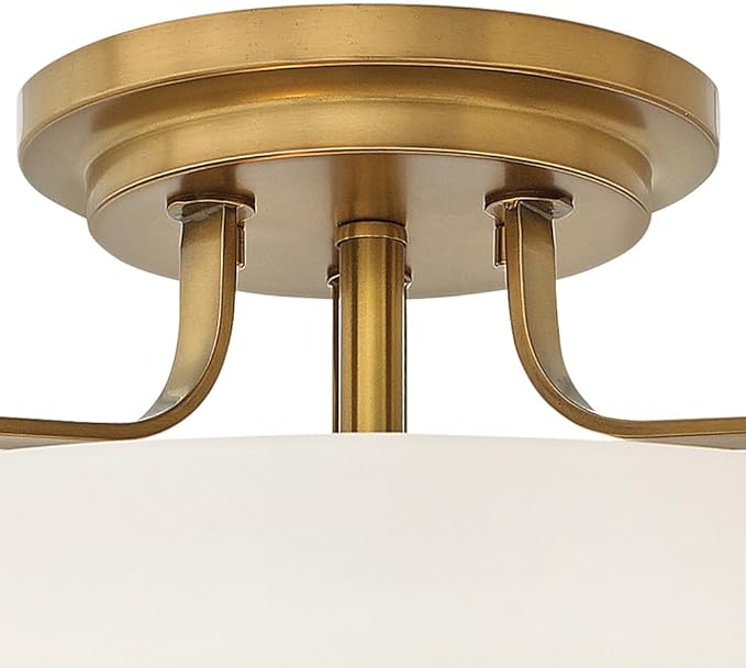 Hinkley Harper Medium Semi-Flush Mount Ceiling Light - Sleek, Retro Style, Etched Opal Glass - Heritage Brass Finish