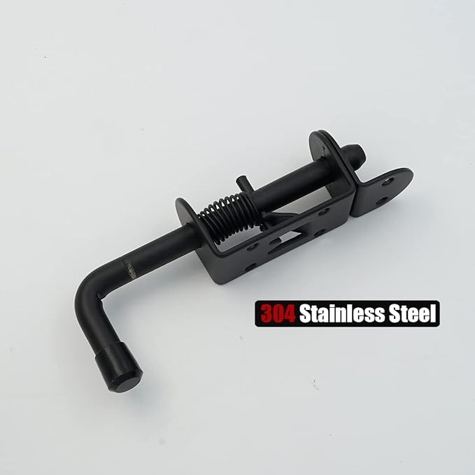 JQK Spring Loaded Latch Pin, 304 Stainless Steel Barrel Bolt Thickened 2mm Door Lock, 5 Inch Black (4 Pack), HSB300-BK-P4