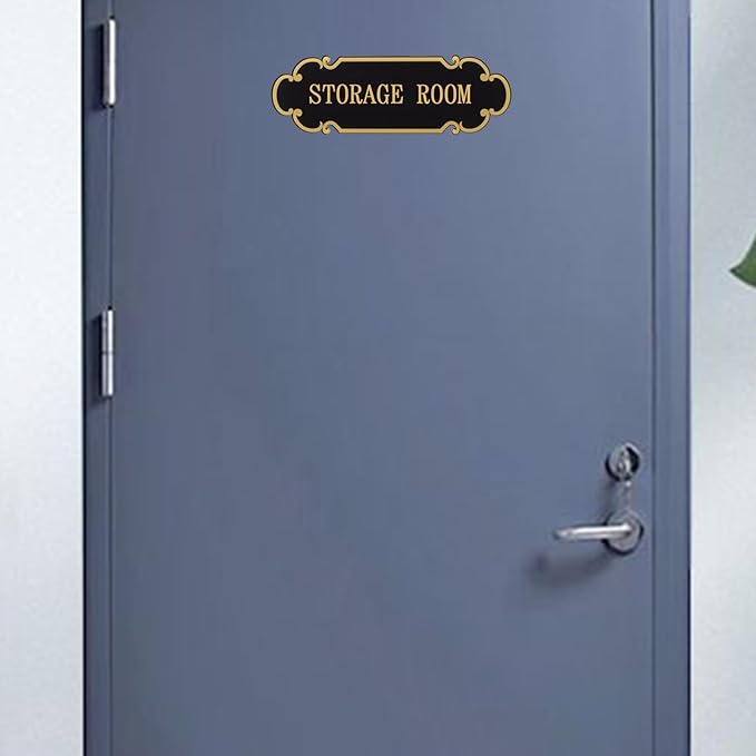 9x3 Inch Storage Room Sign Acrylic Self-adhesive Door Wall Signage for Home and Business (Black & Gold)