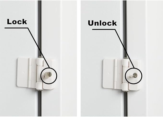 Refrigerator Adhesive Locks Double Button Fridge Door Lock with Key, Child Proof Freezer Cooler Door Lock, Child Baby Safety File Drawer Lock and Cabinet Locks (White, 2)