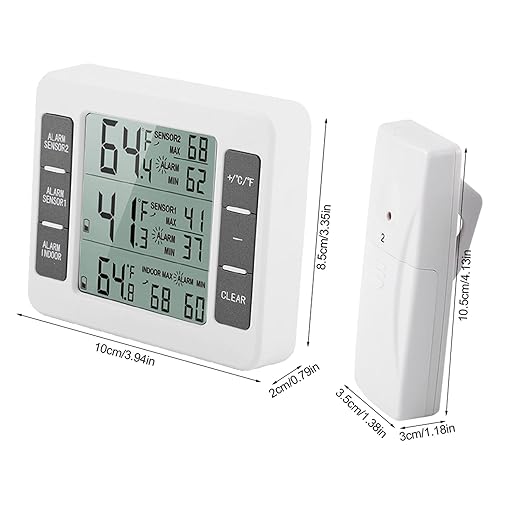 Fridge Thermometer, Digital Refrigerator Freezer Thermometer Monitor with 2 Sensors with Audible Alarm, for Indoor and Outdoor Use, Easy to Read LCD Display