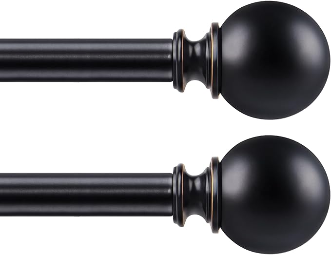 KAMANINA 2 Pack Curtain Rods 32 to 58 Inch (2.6-4.8ft), 7/8 Inch Single Heavy Duty Curtain Rods for Windows Adjustable Decorative Drapery Rod with Round Finials, Black