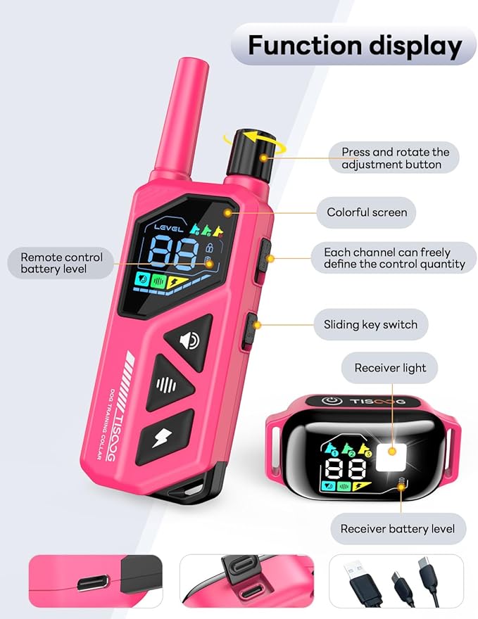 Dog Shock Collar - 3300FT Dog Training Collar with Remote, IPX7 Waterproof Electric Dog Collar with 4 Training Modes, Security Lock, Rechargeable E-Collar for Small Medium Large Dogs (Hot Pink)