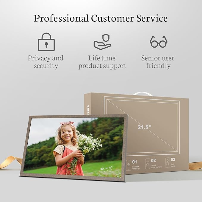 BSIMB Large Digital Picture Frame 21.5 Inch, 64GB Touchscreen 1920x1080 FHD WiFi Digital Photo Frame Electronic Remote Control, Share Pictures/Videos via App/USB/SD Easy Setup Gifts for Mom, Dark Wood