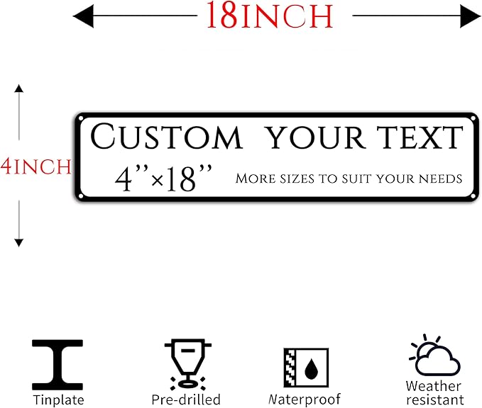 Custom Sign, Custom Indoor/Outdoor Decorative Sign,Aluminum Weatherproof Metal Sign Multiple Sizes, Customize for school,supermaket, Business, Workplace, office, Home, Delivery Signs(4 * 18 Inch)