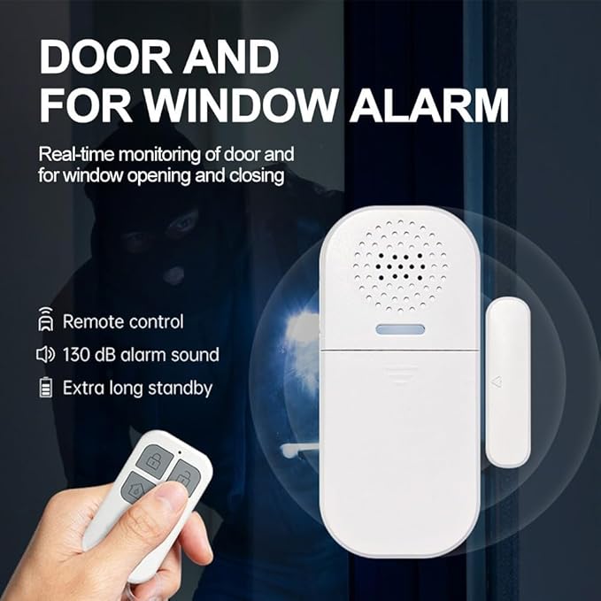 Wireless Door Alarm With 2 Remote Controls, 130DB Adjustable Volume, 5 Modes Sound And Light Alerts, Magnetic Sensor For Home Security