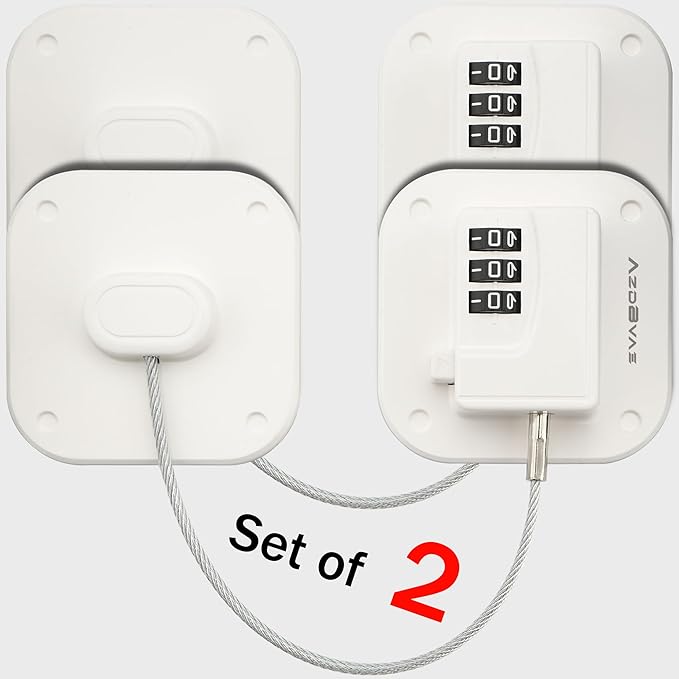 Refrigerator Lock, Heavy Duty Fridge Lock, Combination Lock for Fridge, Cabinets, Window, Drawers and Child Safety Cabinet Locks, No Drilling, Easy Install, No Keys Needed, 2 Pack, White