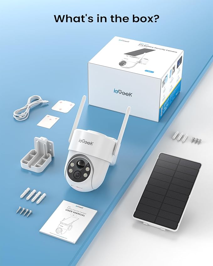 ieGeek Solar Security Camera Wireless Outdoor – 2K 3MP WiFi Camera with Removable Solar Panel, Long Battery Life, 360° Pan Tilt, Color Night Vision, AI Detection, 2-Way Audio, IP65 for Home Security