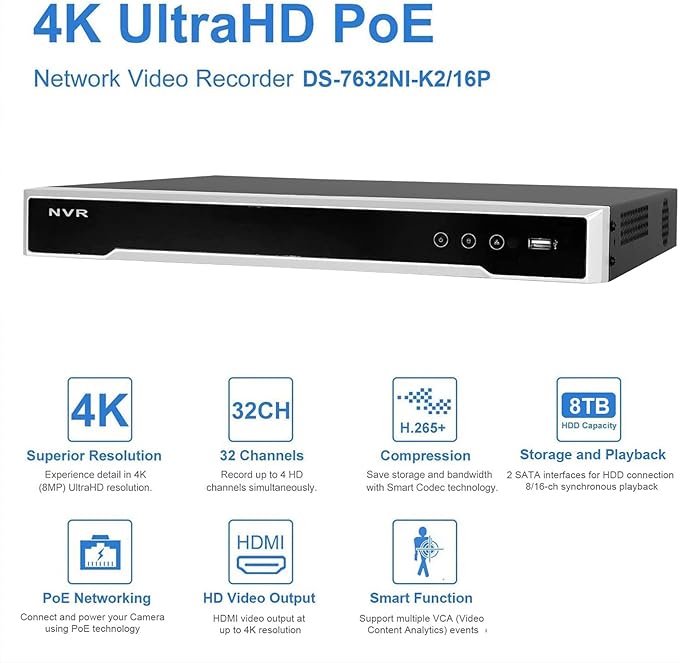Anpviz 4K 8MP 32 Channel NVR POE Security Systems, 32CH 4K H.265+ NVR with 8TB HDD, 24pcs Smart Dual Light 8MP IP Cameras Outdoor with Audio Business Security System, Wide Angle, 98ft Night Vision