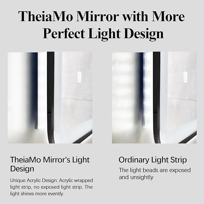 Rectangle LED Bathroom Mirror, 36"x28" Anti-Fog Double Touch Lighted Wall Vanity Mirror 45° Beveled Metal Frame Stepless Adjustable Color Temperature Smart Mirror 3000K-6000K, Gold