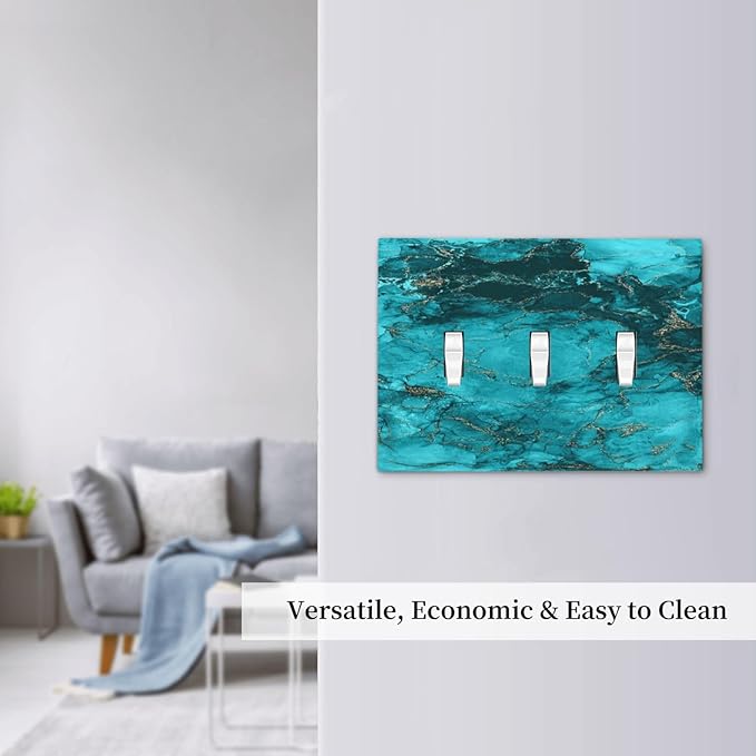 Decorative Light Switch Plate Covers Modern Abstract Turquoise Blue Marble Texture 3 Gang Artistic Wall Plate Unique Triple Toggle Light Switch Covers for Bathroom Home Decor