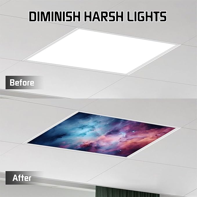 2PCS Fluorescent Light Cover for Ceiling Light Classroom-Starry Night Patten Magnetic Light Cover Shade Panel,Decorative Film Filter for Reducing Harsh Glare Flicker Home School Office Decorations