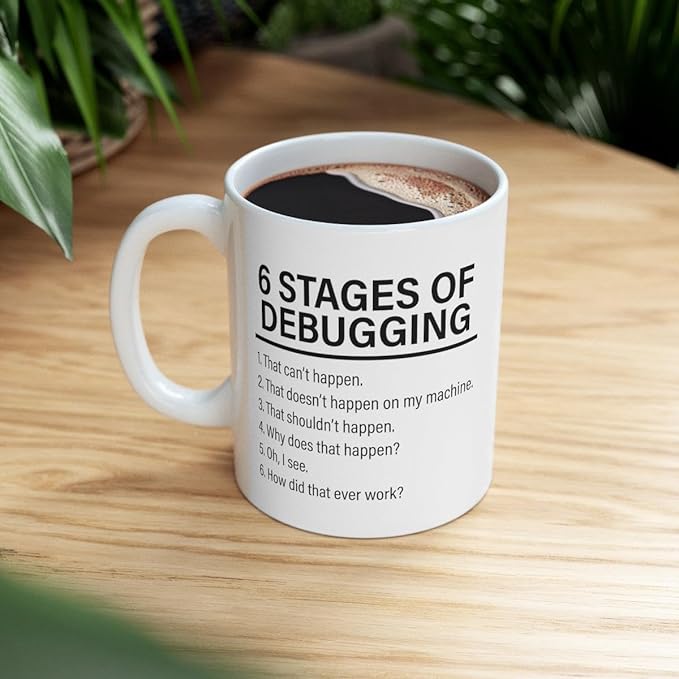 Panvola Personalized Stages Of Debugging Customized Computer Programmer IT Coder Programming Student Teacher Ceramic Coffee Mug 11oz