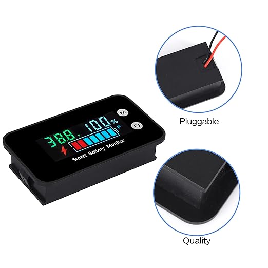 Upgrade IPX7 Waterproof Battery Monitor with Bracket,12v 24v 36v 48v 60v 72v Battery Tester for car,Golf cart,RV,Boat.Voltage,Remain Capacity Battery Monitor with Temperature and Buzzer Alarm