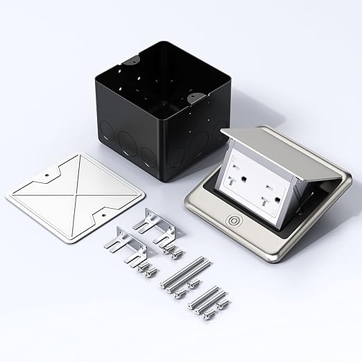 KYHSHJ Pop Up Floor Electrical Outlet Box Kit,20 Amp Stainless Steel TR Tamper-Resistant Duplex Receptacle Outlet, Corrosive Resistant Hardware,ETL Listed, Stainless Steel Color
