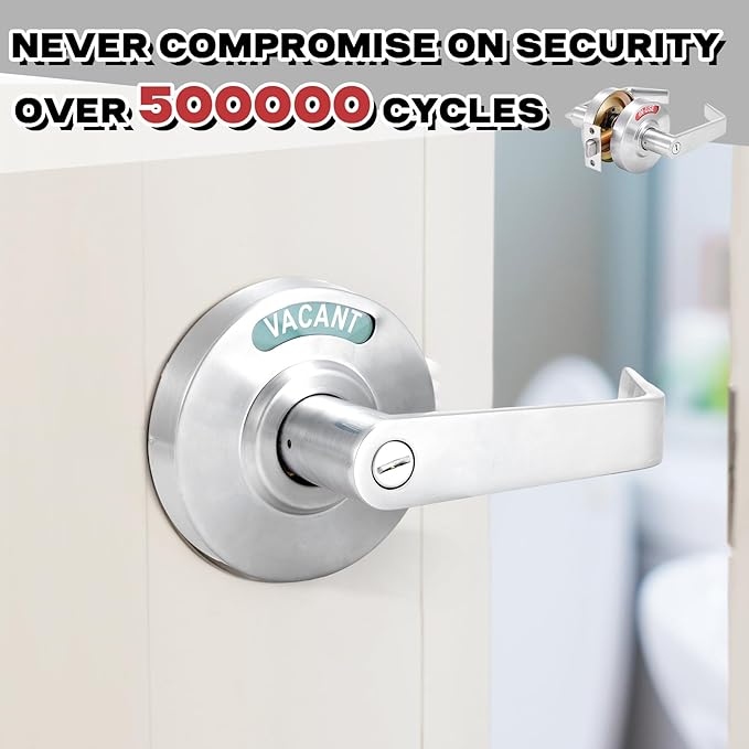 Tandefio 2 Set Vacant Occupied Bathroom Lock, Commercial Door Handle with in-use or Vacancy Occupied Deadbolt, Privacy Indicator Restroom Handle Lock for Restrooms, Satin Chrome (90 mm,Silver)