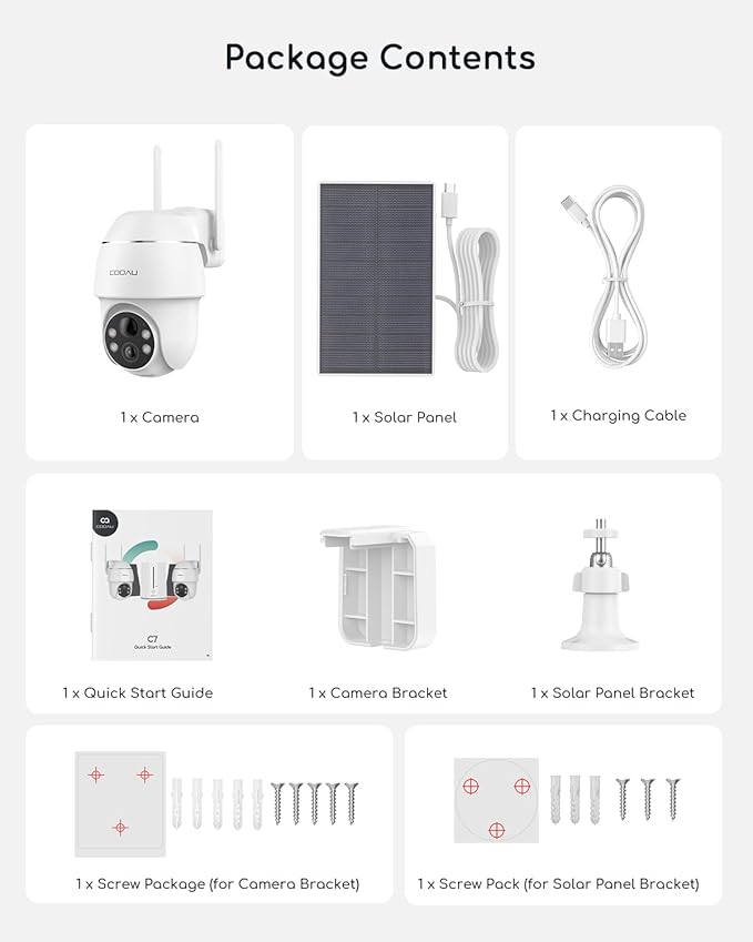 COOAU Solar Security Cameras Wireless Outdoor,4MP Cameras for Home Security System,360° Pan & Tilt,Color Night Vision,Motion Detection,No Monthly Fee,Siren Alarm,IP66