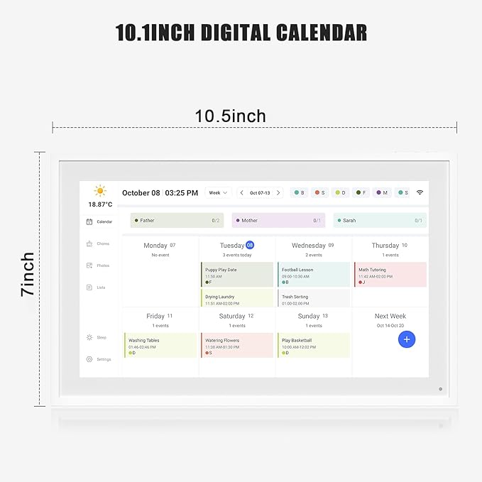 10.1" Digital Calendar, Meal Planner, Duty Chart, to Do List,HD Smart Touch Screen Home Interactive Smart Electron Calender - Built-in Digital Photo Frame Function (white, 10.1)