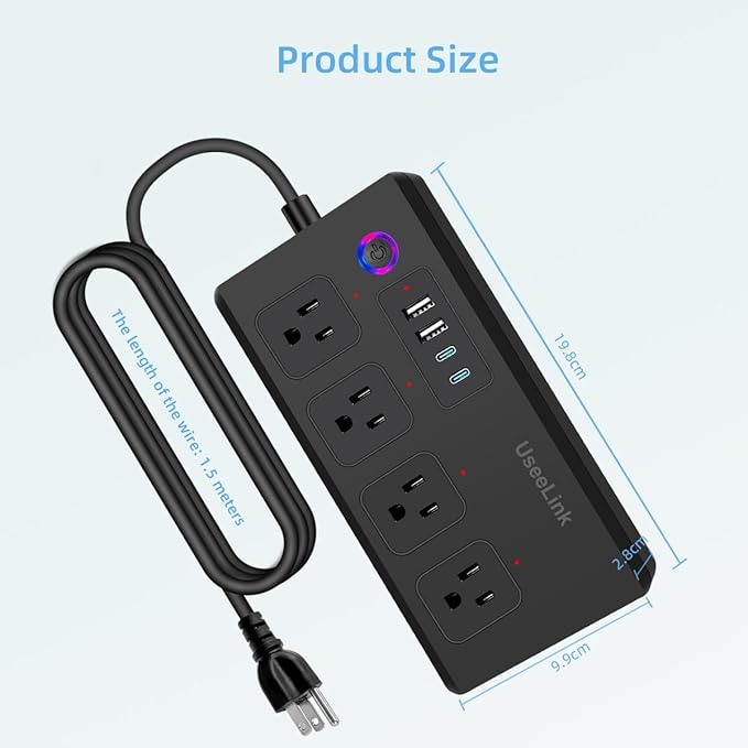 UseeLink ZigBee Smart Power Strip Plug,ETL Certified,ZigBee Hub Required,Compatible with Alexa, Google Home,Compatible Echo Devices and SmartThings,Black.5 Feet Extension Cord