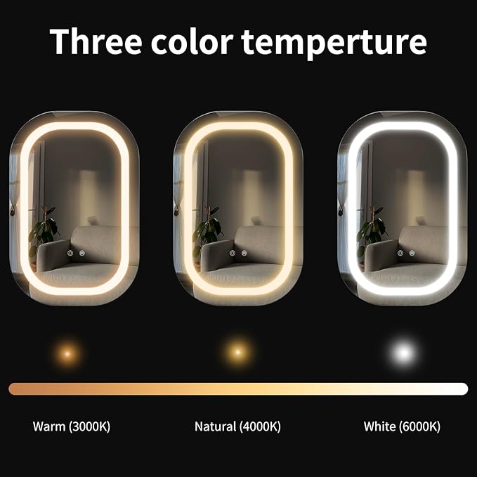 40" x 24" LED Bathroom Mirror with Lights, Lighted Bathroom Mirrors 3 Colors Temperature Dimmable Wall Mirror, Backlit + Front Lit, Anti-Fog Lighted Vanity Mirror, Memory Waterproof
