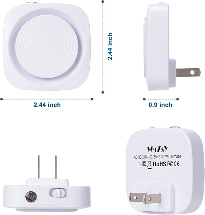 White Night Lights Plug into Wall, 4 Packs Dimmable Night Light with Dust to Dawn Sensor, Automatically Turn on and Off, Gentle Glow Nightlight for Bathroom,Bedroom,Stairs,Kitchen,Hallway, White