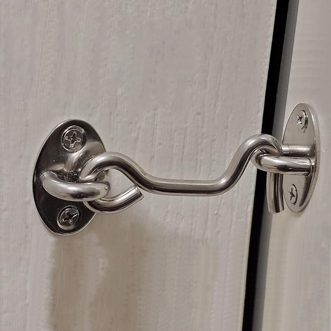 4 Pack Barn Door Latch Door Lock Hardware, Sliding Door Lock Eye Hook Latch with Screws, Rust-Resistant Metal Gate Latch, Privacy Hooks Latch for Inside Door